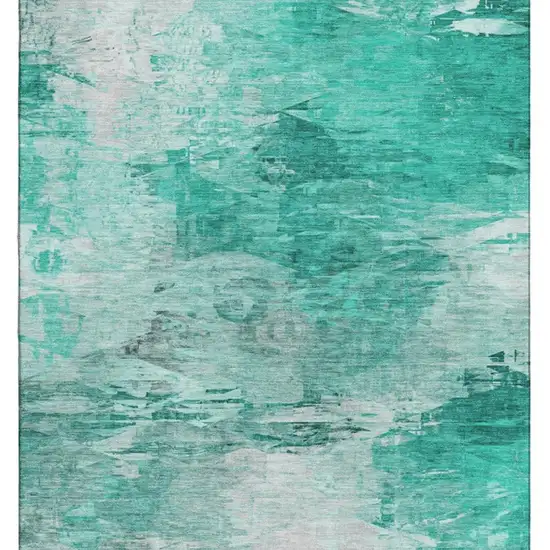 Teal And Ivory Abstract Washable Area Rug With UV Protection Photo 4