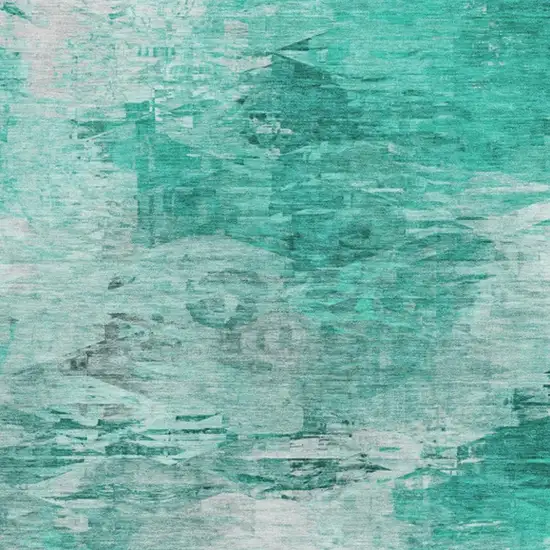 Teal And Ivory Abstract Washable Area Rug With UV Protection Photo 3