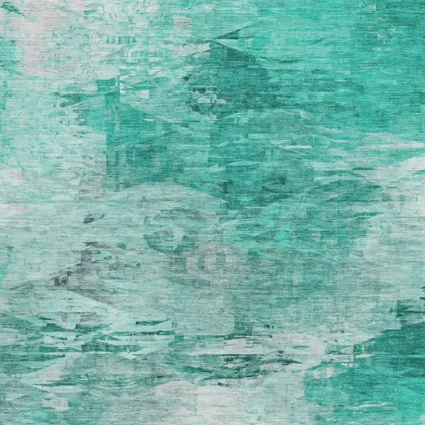 Teal And Ivory Abstract Washable Area Rug With UV Protection Photo 3