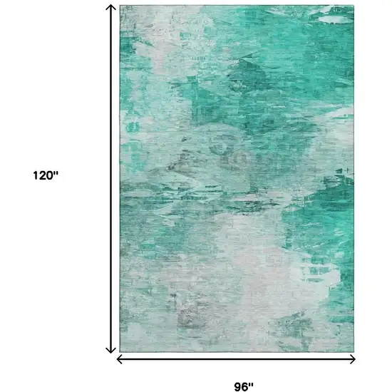 Teal And Ivory Abstract Washable Area Rug With UV Protection Photo 7