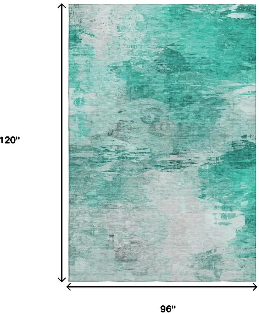 Teal And Ivory Abstract Washable Area Rug With UV Protection Photo 7