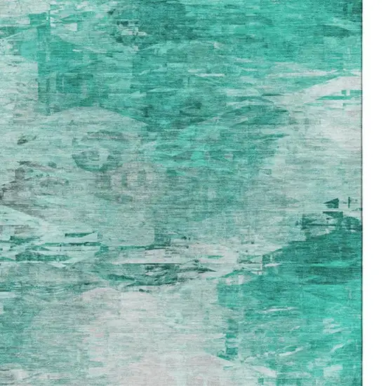 Teal And Ivory Abstract Washable Area Rug With UV Protection Photo 3