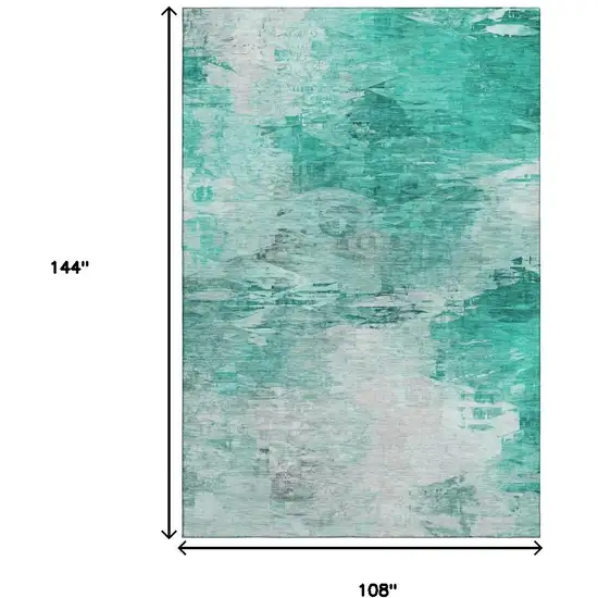 Teal And Ivory Abstract Washable Area Rug With UV Protection Photo 7