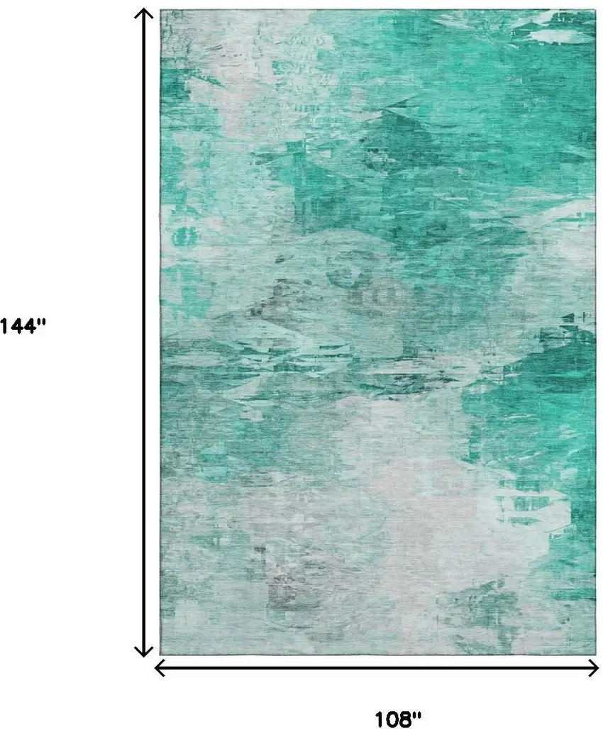 Teal And Ivory Abstract Washable Area Rug With UV Protection Photo 7