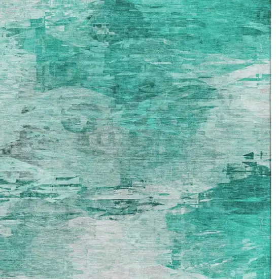 Teal And Ivory Abstract Washable Area Rug With UV Protection Photo 3