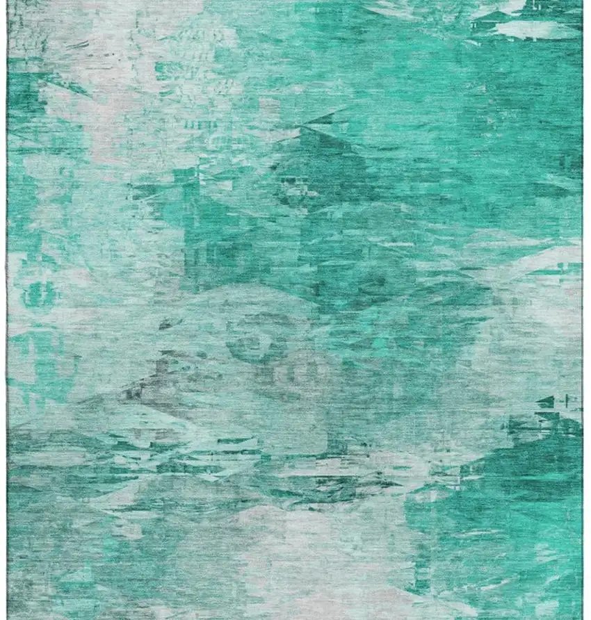 Teal And Ivory Abstract Washable Area Rug With UV Protection Photo 4