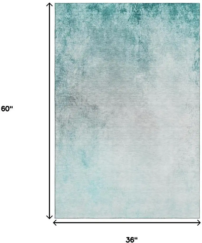 Teal And Ivory Abstract Washable Area Rug With UV Protection Photo 3