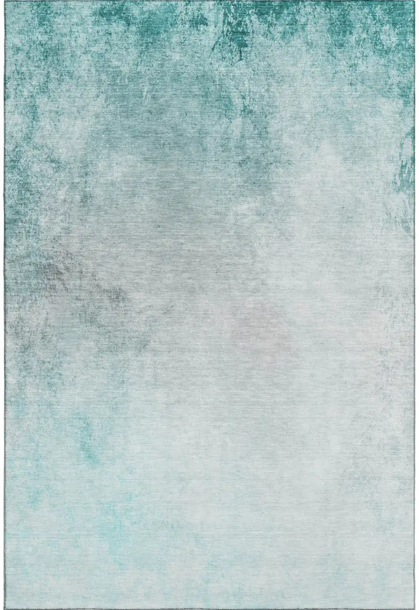 Teal And Ivory Abstract Washable Area Rug With UV Protection Photo 1