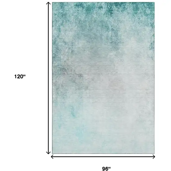 Teal And Ivory Abstract Washable Area Rug With UV Protection Photo 7