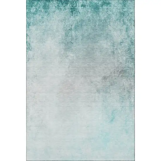 Teal And Ivory Abstract Washable Area Rug With UV Protection Photo 3