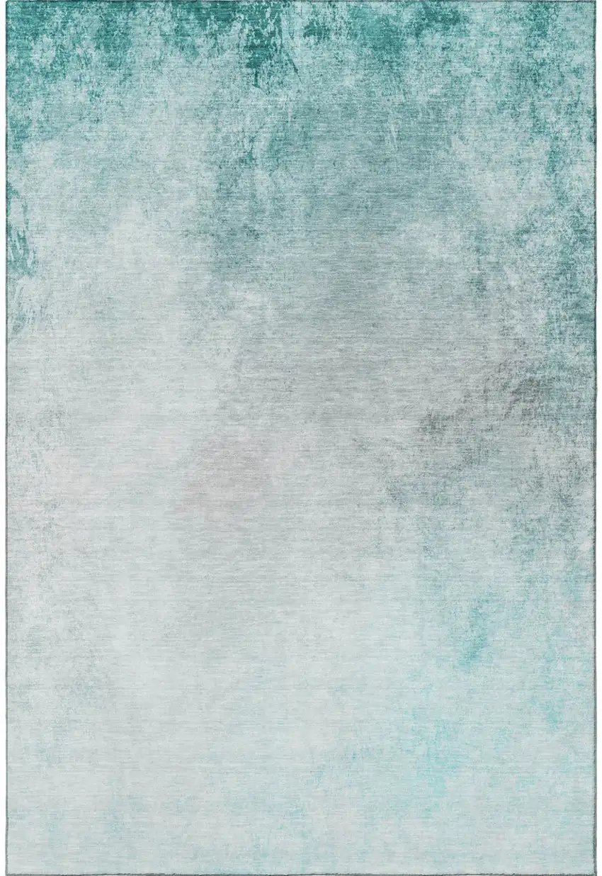 Teal And Ivory Abstract Washable Area Rug With UV Protection Photo 3
