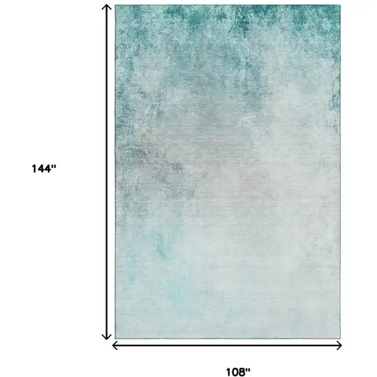 Teal And Ivory Abstract Washable Area Rug With UV Protection Photo 6