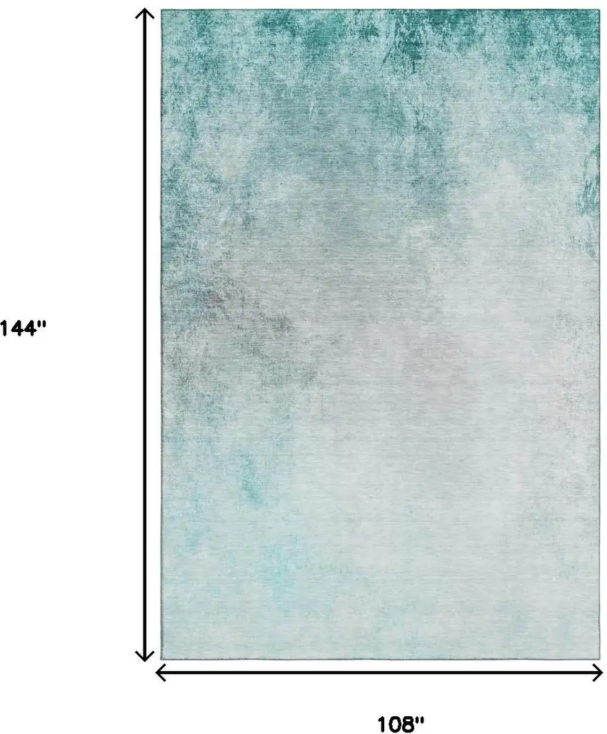 Teal And Ivory Abstract Washable Area Rug With UV Protection Photo 6