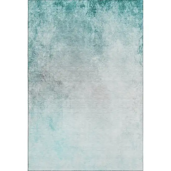 Teal And Ivory Abstract Washable Area Rug With UV Protection Photo 1