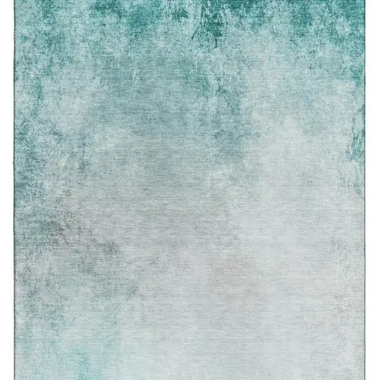 Teal And Ivory Abstract Washable Area Rug With UV Protection Photo 9