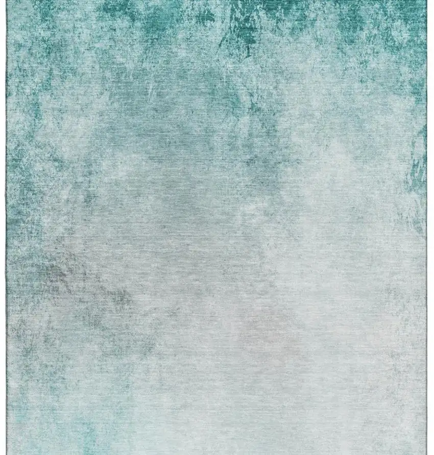 Teal And Ivory Abstract Washable Area Rug With UV Protection Photo 9