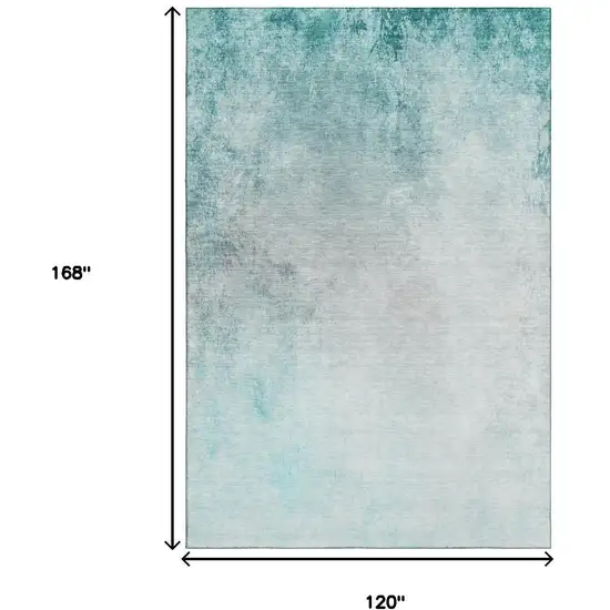 Teal And Ivory Abstract Washable Area Rug With UV Protection Photo 7