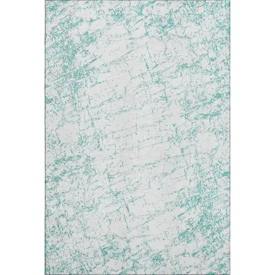 Teal And Ivory Abstract Washable Area Rug With UV Protection Photo 1