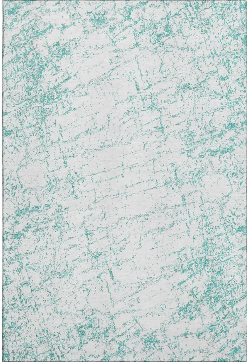 Teal And Ivory Abstract Washable Area Rug With UV Protection Photo 1