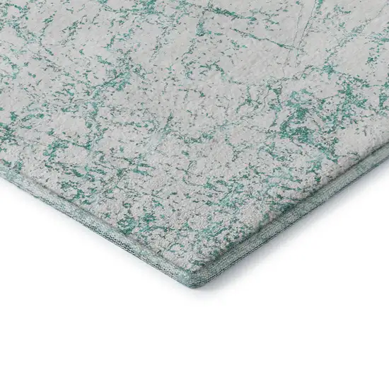 Teal And Ivory Abstract Washable Area Rug With UV Protection Photo 6