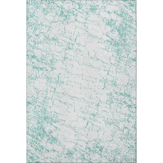 Teal And Ivory Abstract Washable Area Rug With UV Protection Photo 2