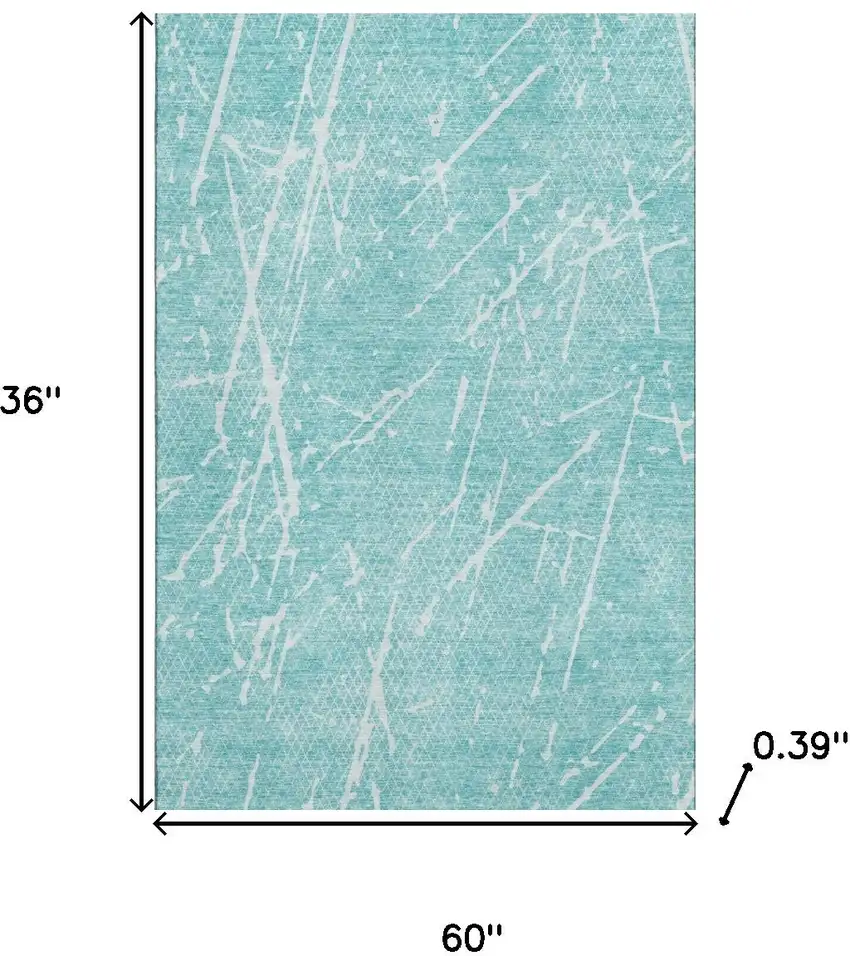 Teal And Ivory Abstract Washable Area Rug With UV Protection Photo 3
