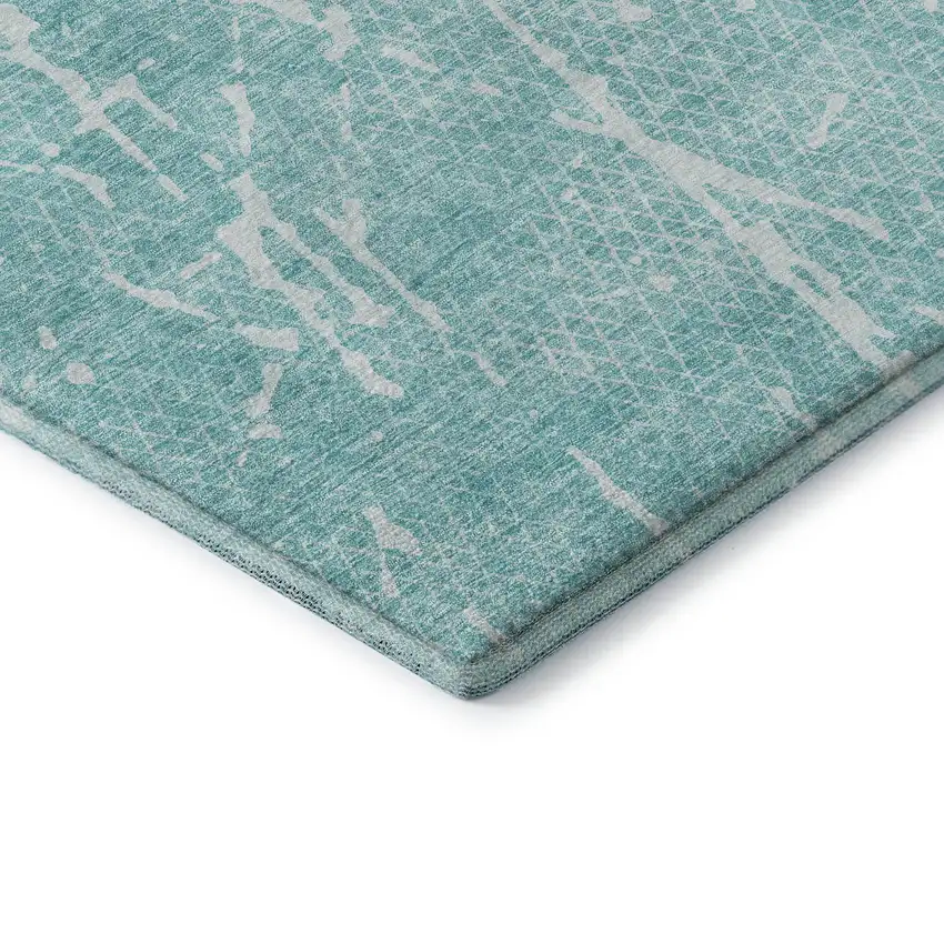 Teal And Ivory Abstract Washable Area Rug With UV Protection Photo 8