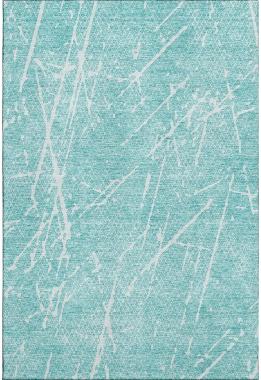Teal And Ivory Abstract Washable Area Rug With UV Protection Photo 6