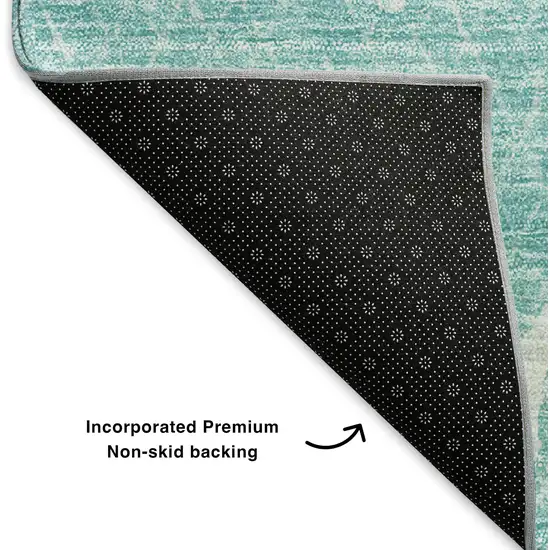 Teal And Ivory Abstract Washable Area Rug With UV Protection Photo 7
