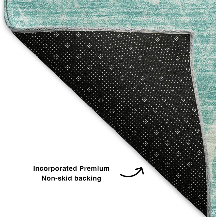 Teal And Ivory Abstract Washable Area Rug With UV Protection Photo 7