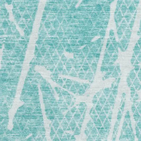Teal And Ivory Abstract Washable Area Rug With UV Protection Photo 4