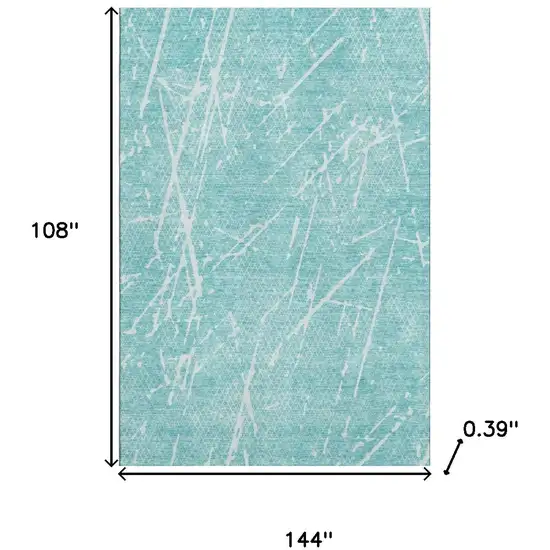 Teal And Ivory Abstract Washable Area Rug With UV Protection Photo 3