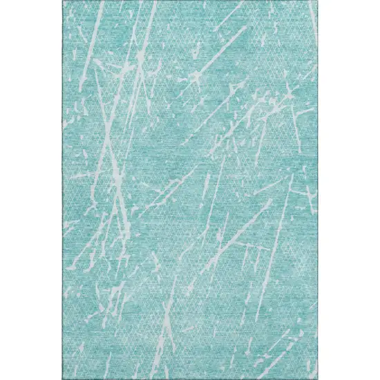 Teal And Ivory Abstract Washable Area Rug With UV Protection Photo 6