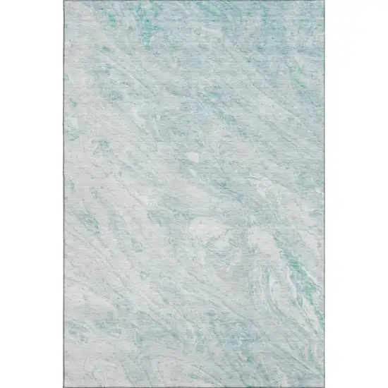 Teal And Ivory Abstract Washable Area Rug With UV Protection Photo 1