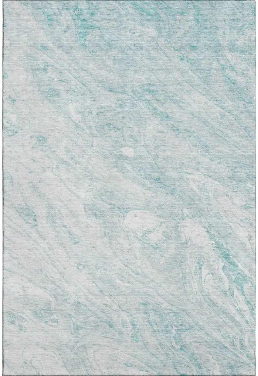 Teal And Ivory Abstract Washable Area Rug With UV Protection Photo 1