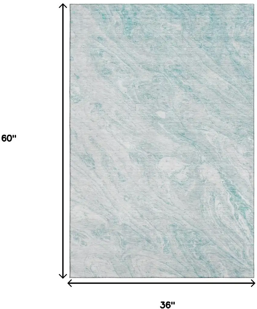 Teal And Ivory Abstract Washable Area Rug With UV Protection Photo 7