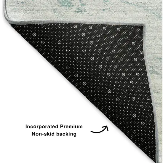Teal And Ivory Abstract Washable Area Rug With UV Protection Photo 8