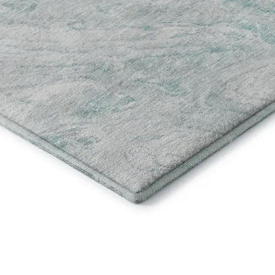 Teal And Ivory Abstract Washable Area Rug With UV Protection Photo 8