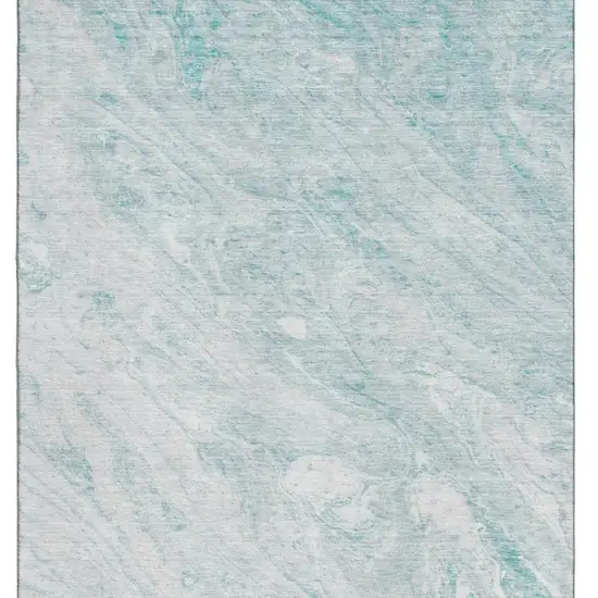 Teal And Ivory Abstract Washable Area Rug With UV Protection Photo 3