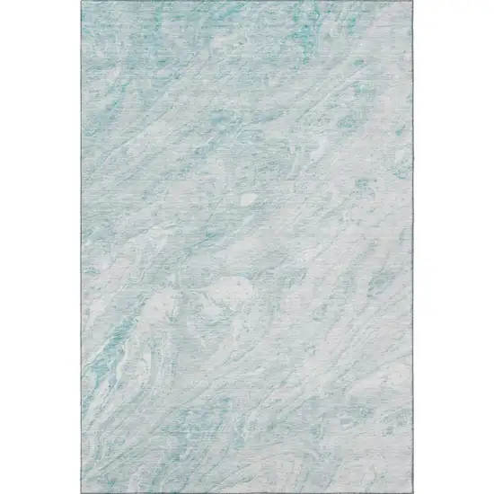 Teal And Ivory Abstract Washable Area Rug With UV Protection Photo 4