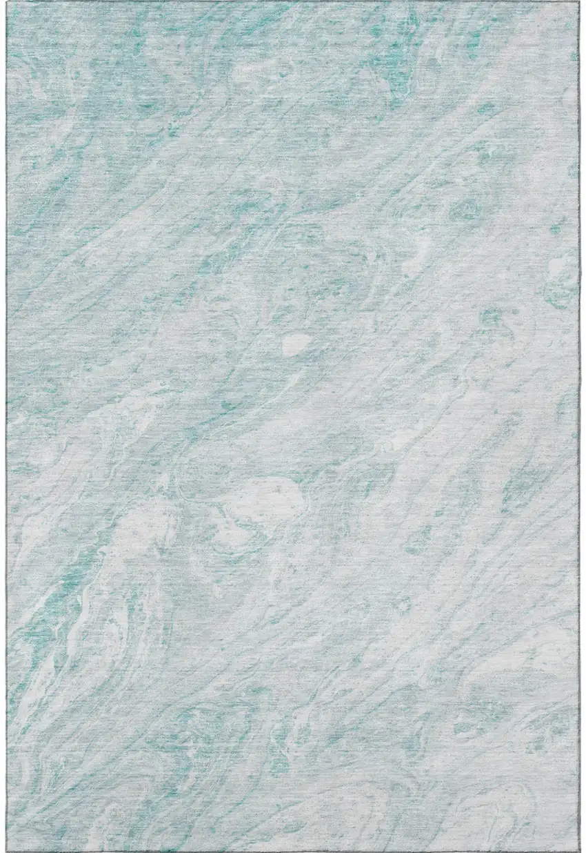 Teal And Ivory Abstract Washable Area Rug With UV Protection Photo 4