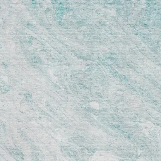 Teal And Ivory Abstract Washable Area Rug With UV Protection Photo 3