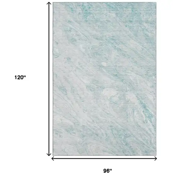 Teal And Ivory Abstract Washable Area Rug With UV Protection Photo 7
