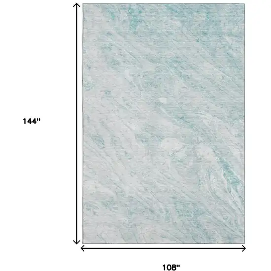 Teal And Ivory Abstract Washable Area Rug With UV Protection Photo 6