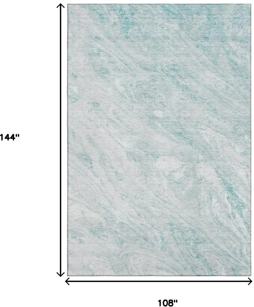 Teal And Ivory Abstract Washable Area Rug With UV Protection Photo 6
