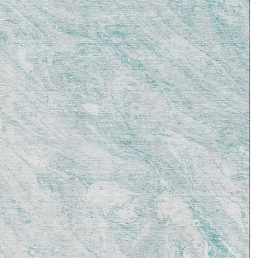 Teal And Ivory Abstract Washable Area Rug With UV Protection Photo 3