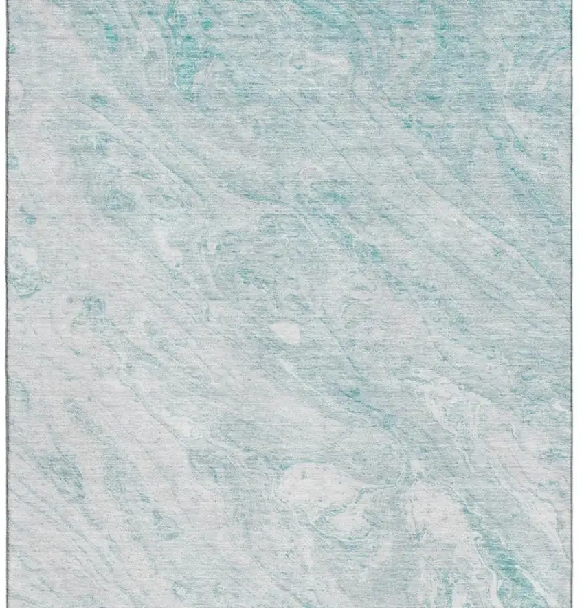 Teal And Ivory Abstract Washable Area Rug With UV Protection Photo 3