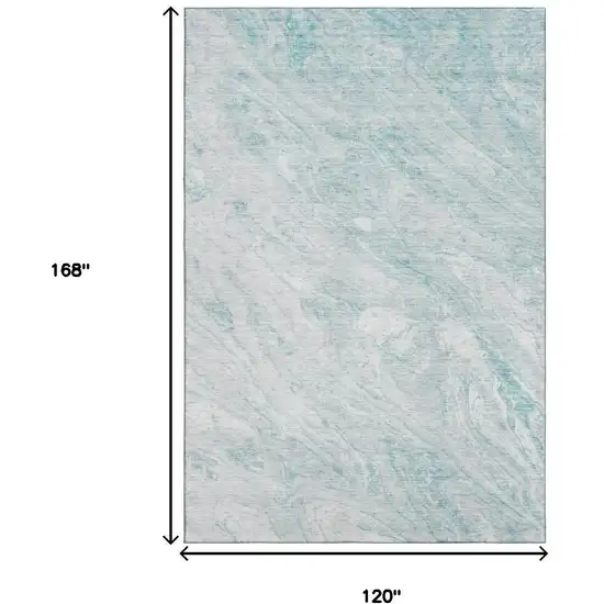 Teal And Ivory Abstract Washable Area Rug With UV Protection Photo 6