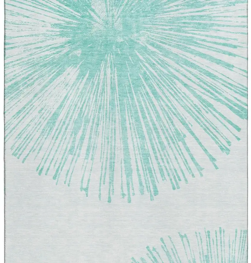 Teal And Ivory Abstract Washable Area Rug With UV Protection Photo 4
