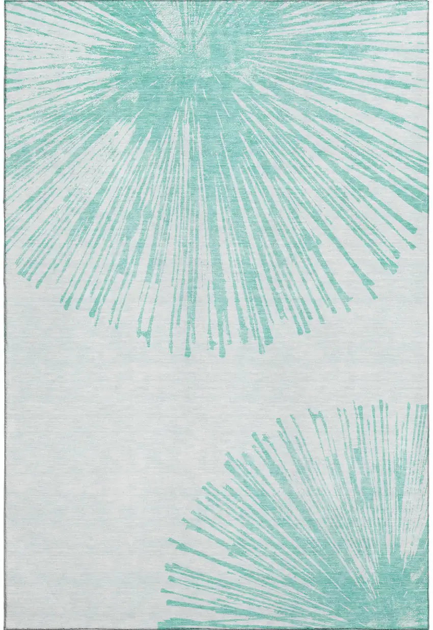 Teal And Ivory Abstract Washable Area Rug With UV Protection Photo 1